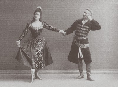 Julia and Felix Kschessinsky in the mazurka (Polish dance) in the original Ivanov-Petipa Swan Lake, 1895 by Russian Photographer